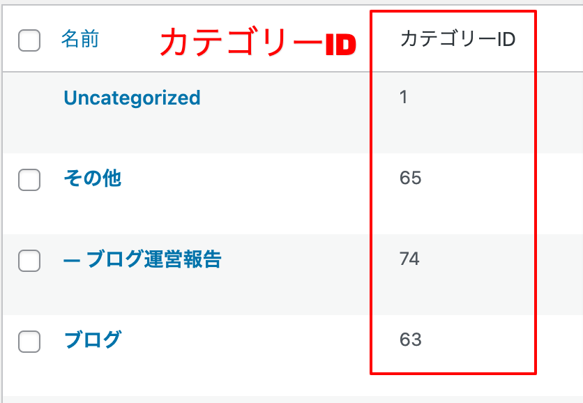 カテゴリーの記事IDを入力する