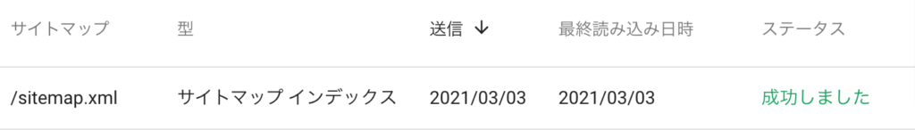 サイトマップ送信の成功を確認
